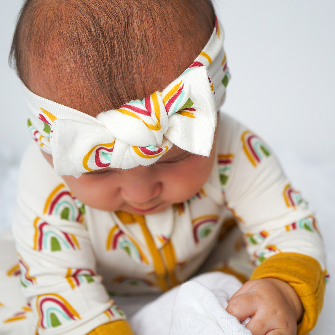 Rainbow Bamboo Headband Bow: 0-12M