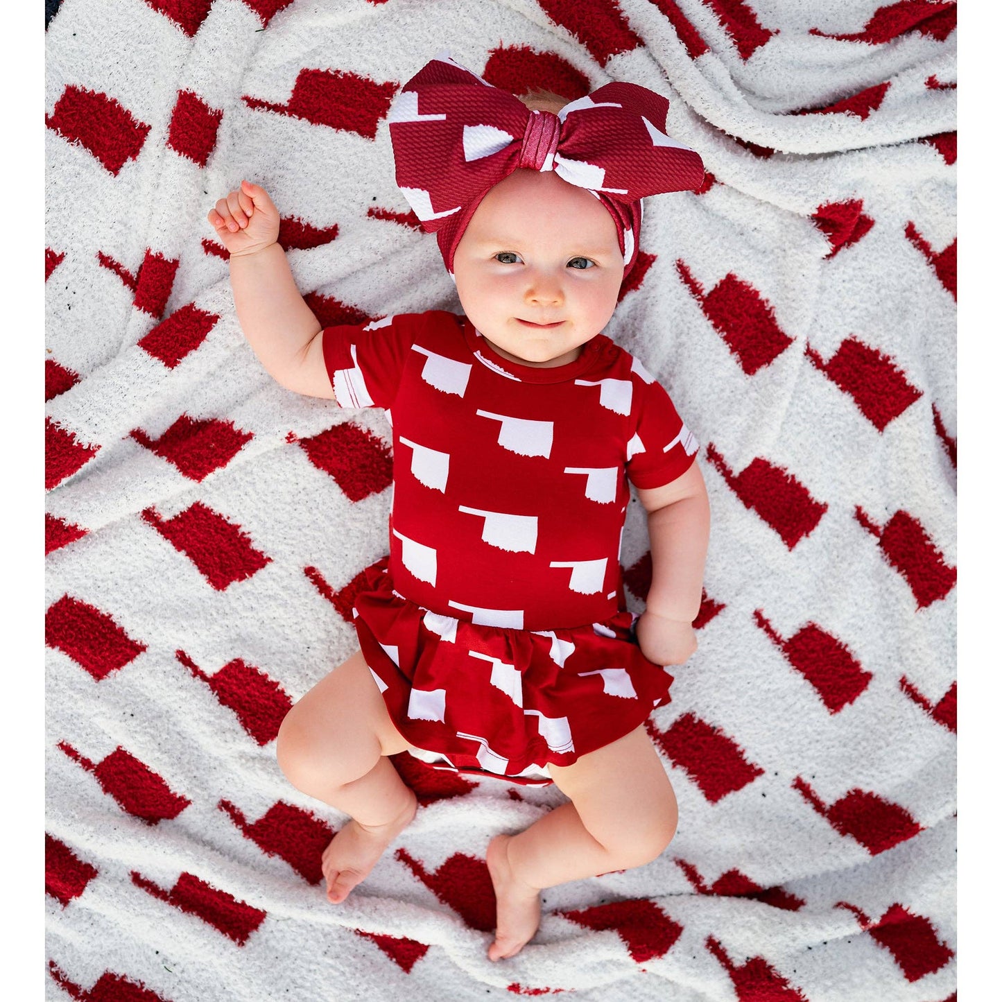 Baby Children Kids Gift State Football Plush Blanket Oklahoma Crimson & White
