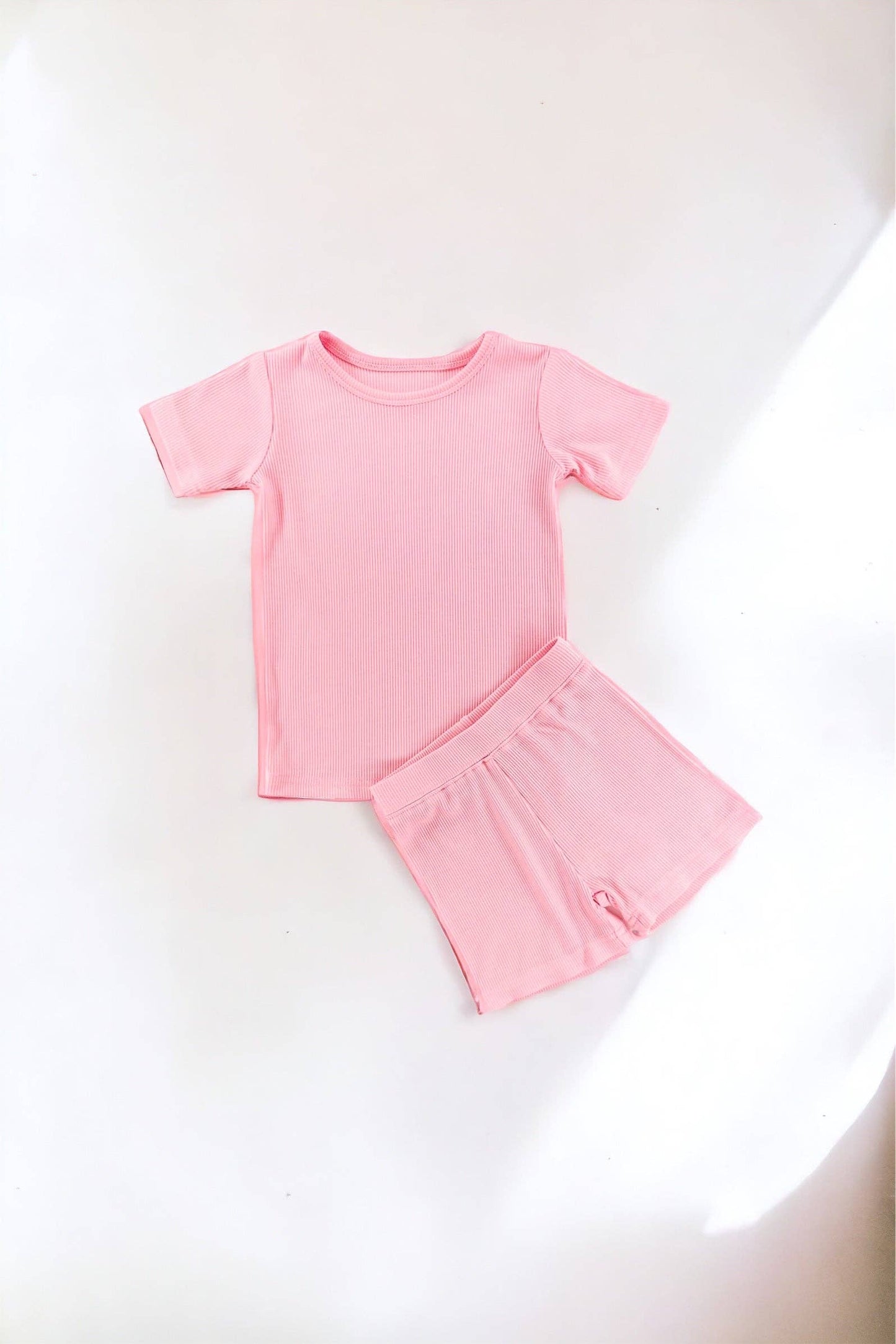 Pink Bloom Ribbed Bamboo Shorts Set