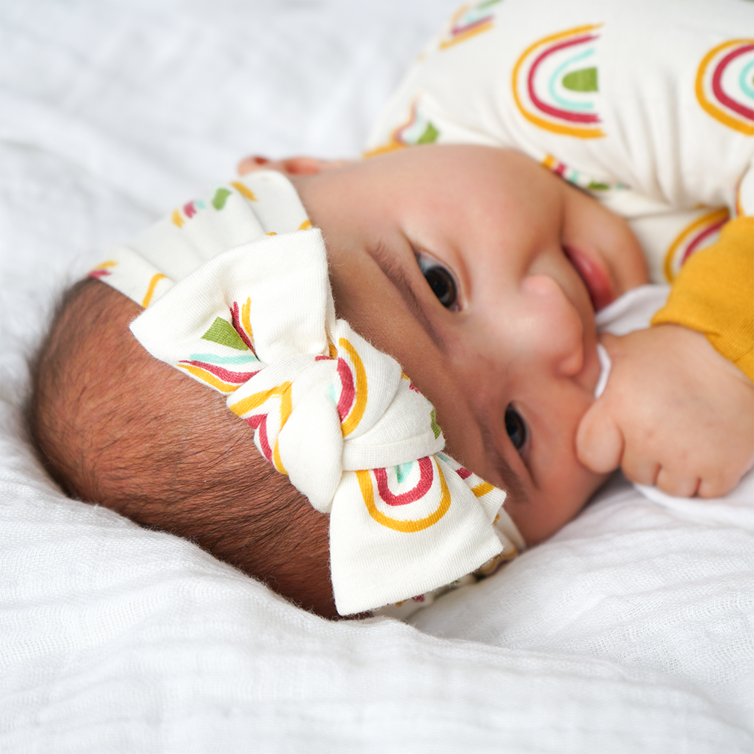 Rainbow Bamboo Headband Bow: 0-12M