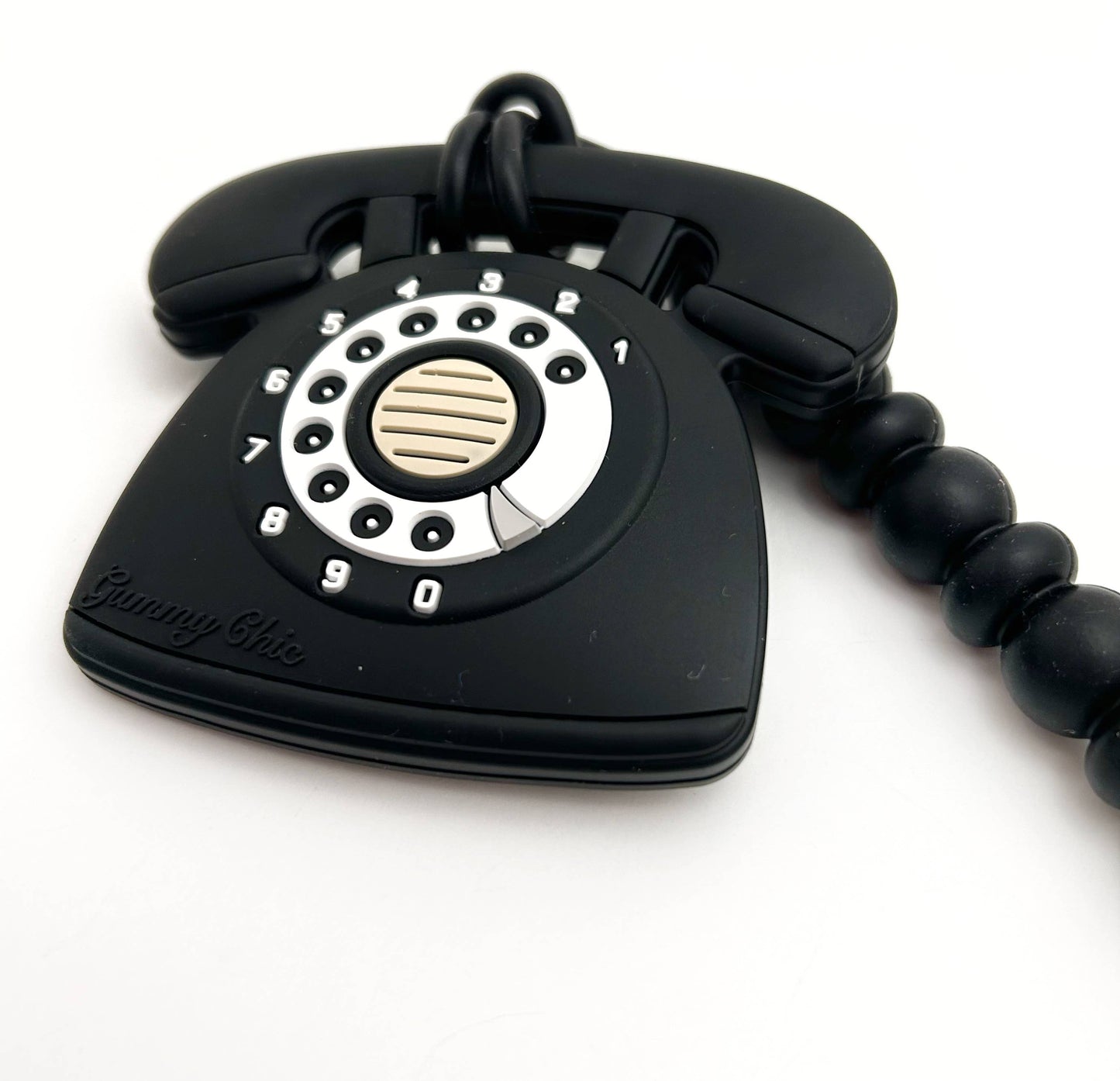 Rotary Dial Phone Teether with Clip - Black