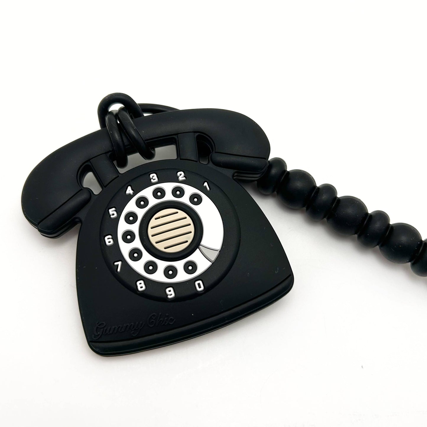 Rotary Dial Phone Teether with Clip - Black