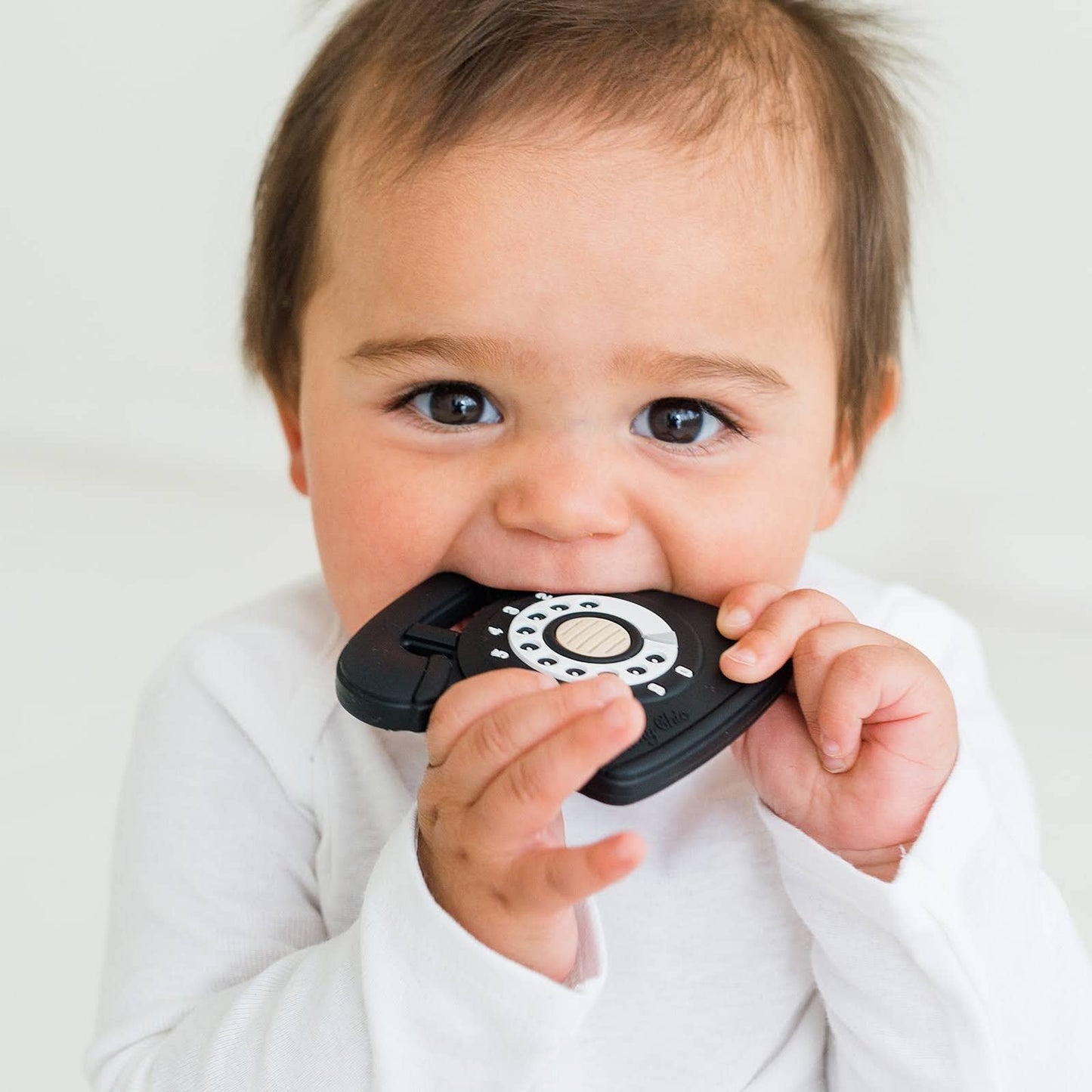 Rotary Dial Phone Teether with Clip - Black