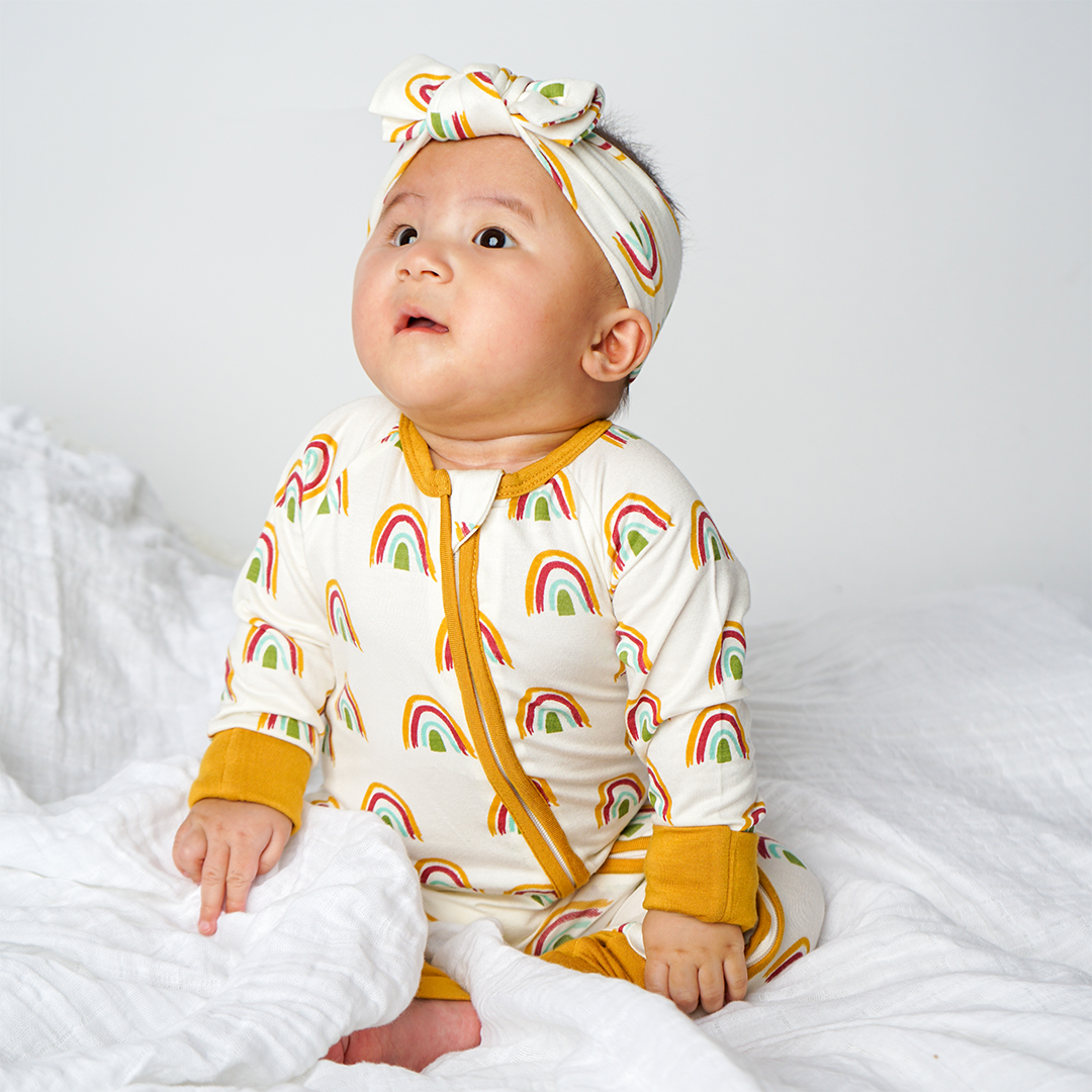 Rainbow Bamboo Headband Bow: 0-12M
