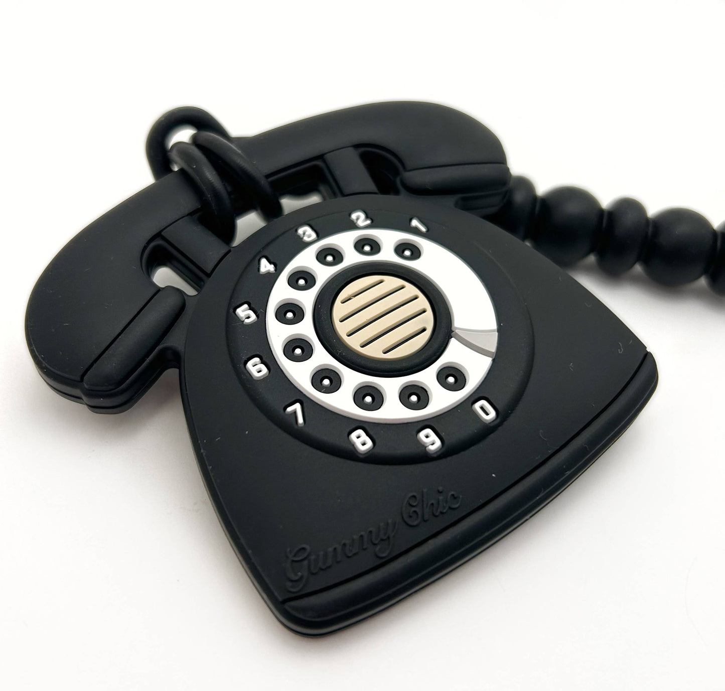 Rotary Dial Phone Teether with Clip - Black