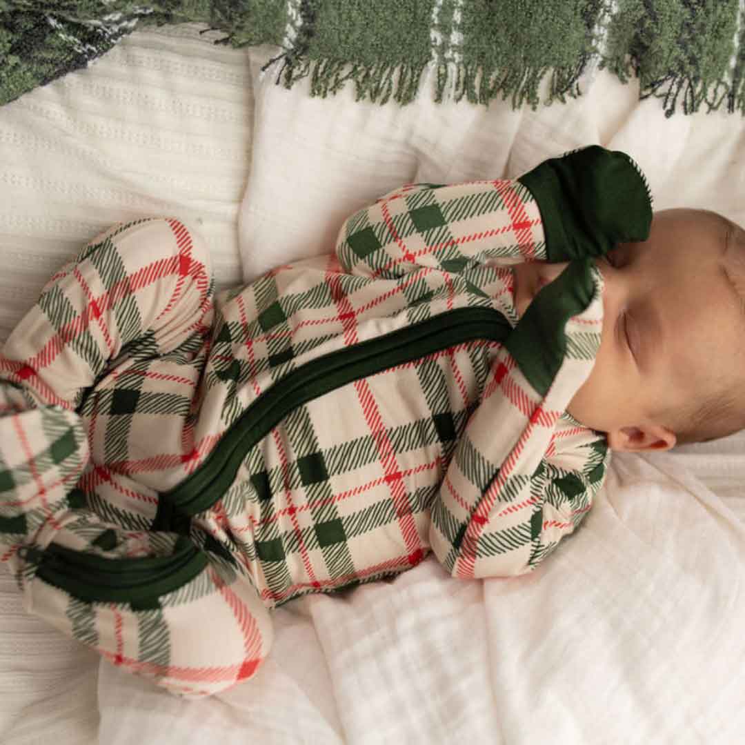 Zippered Footie in Christmas Plaid
