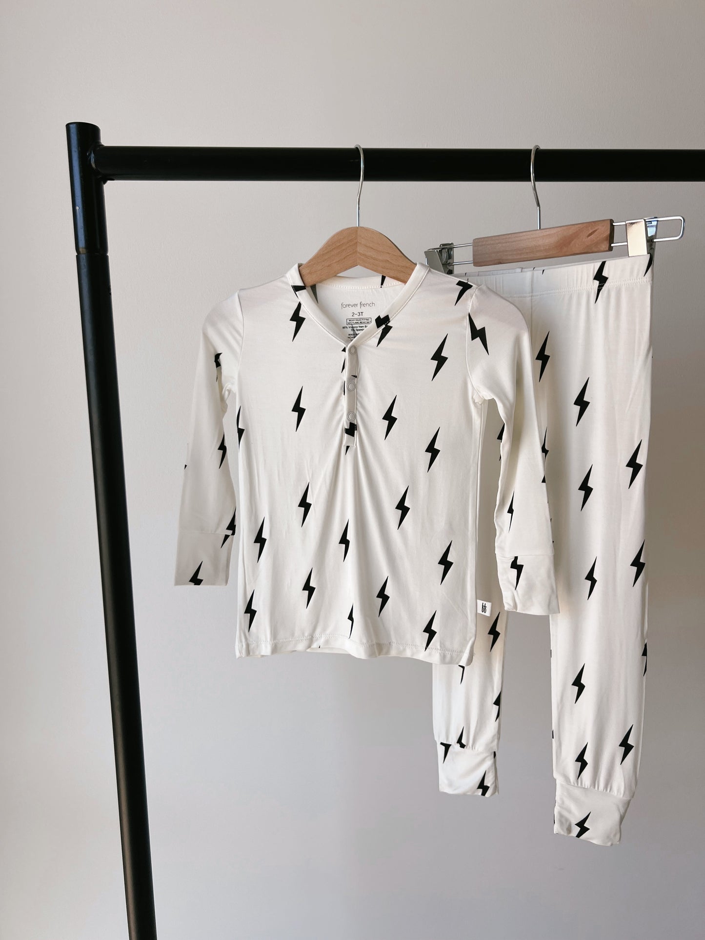 Bamboo Two Piece Pajama | Black & White Lightning Bolt