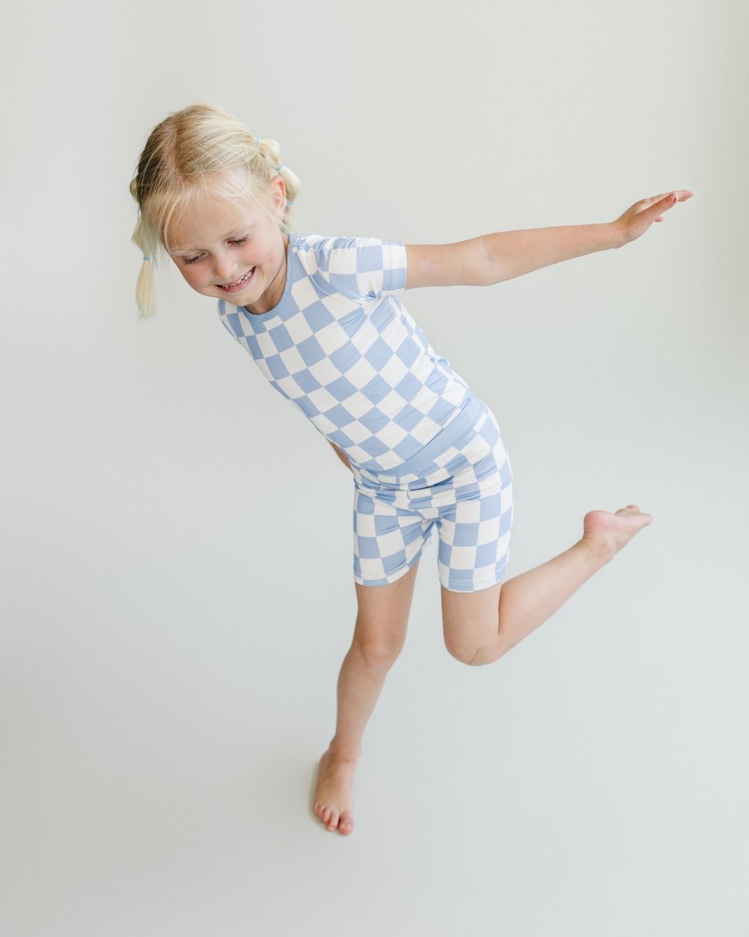 Bamboo Two Piece Shorts Set | Blue Checkered