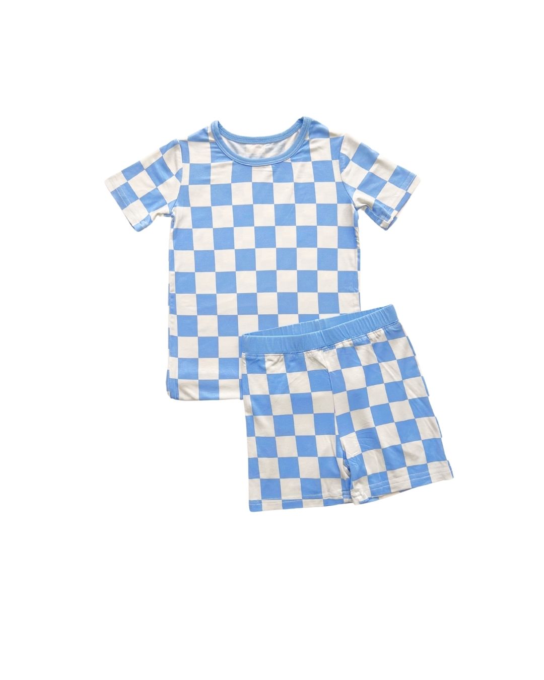 Bamboo Two Piece Shorts Set | Blue Checkered