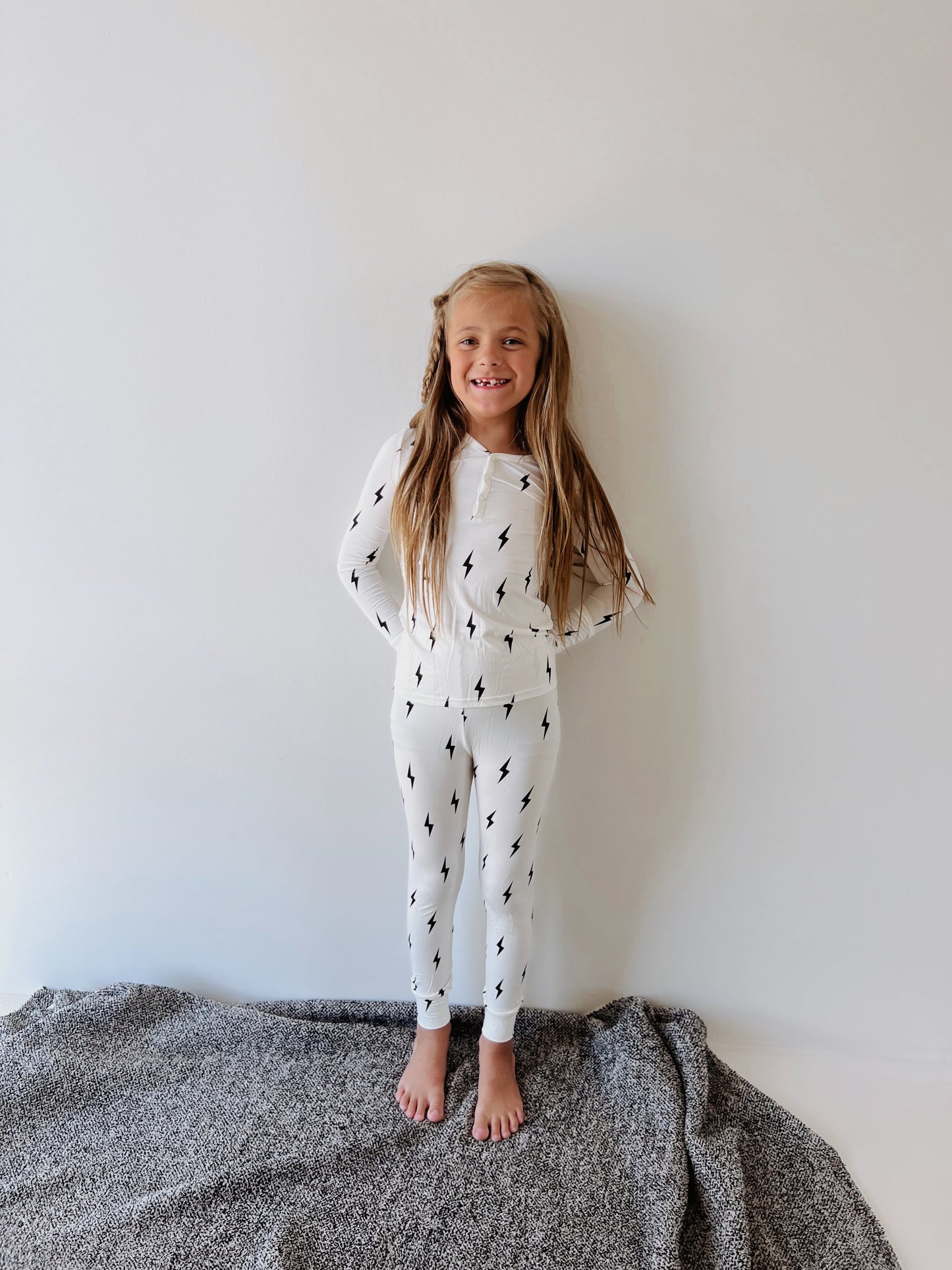 Bamboo Two Piece Pajama | Black & White Lightning Bolt