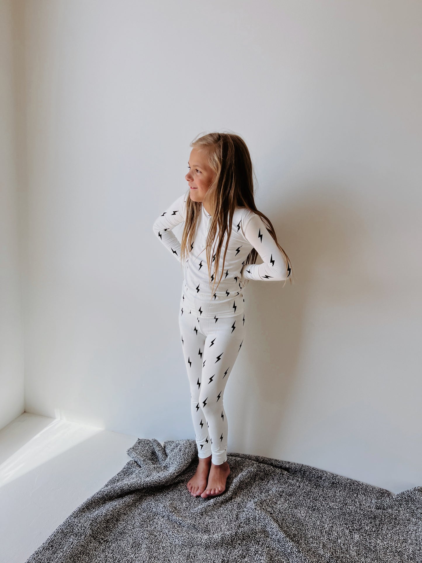 Bamboo Two Piece Pajama | Black & White Lightning Bolt