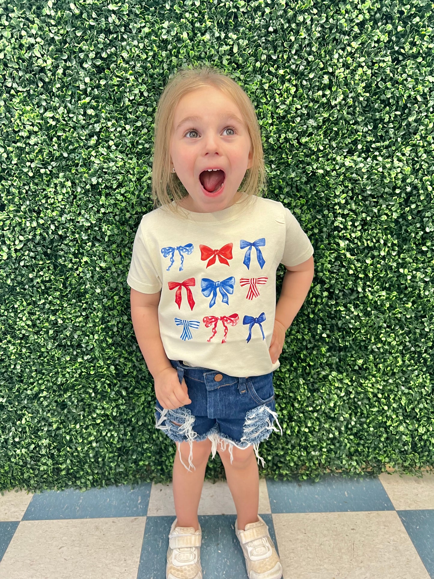 4th of July Bow Grid Kids Tee