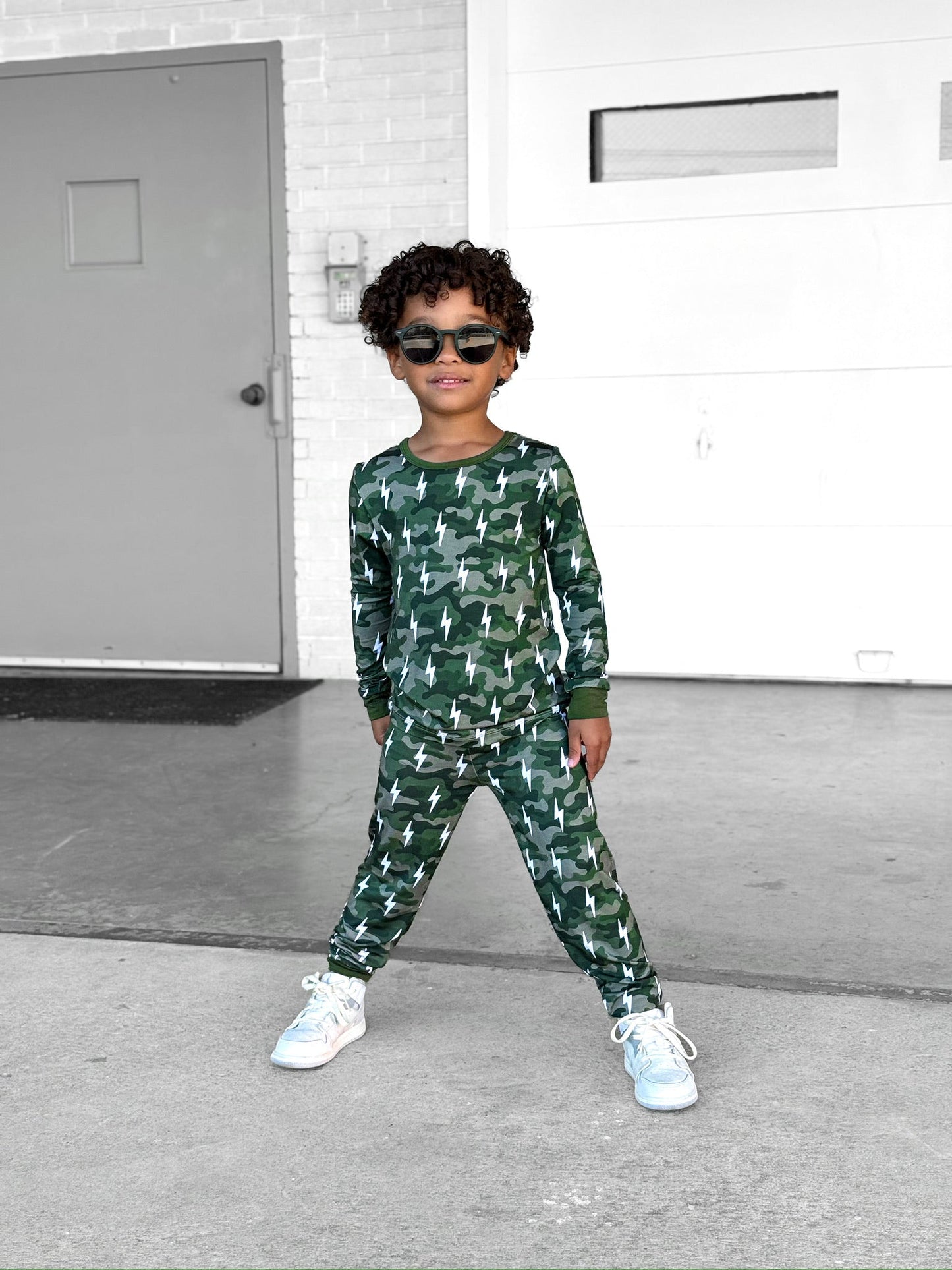 Bamboo Two Piece Set | Green Camo Bolts