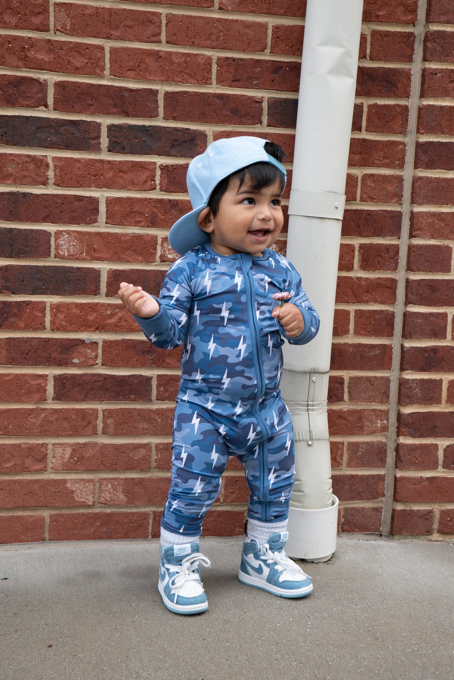 Bamboo Zip Romper | Blue Camo Bolts