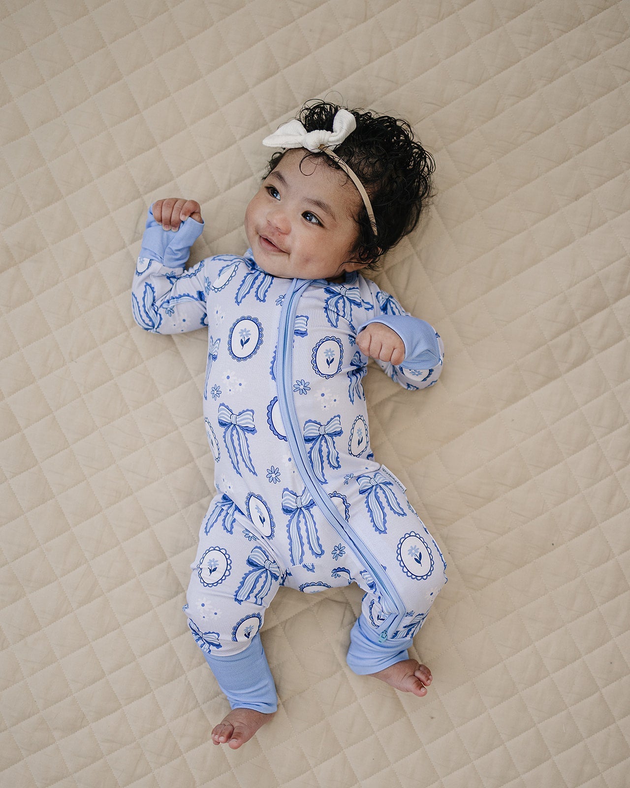 Bamboo Zip Romper | Blue Bow