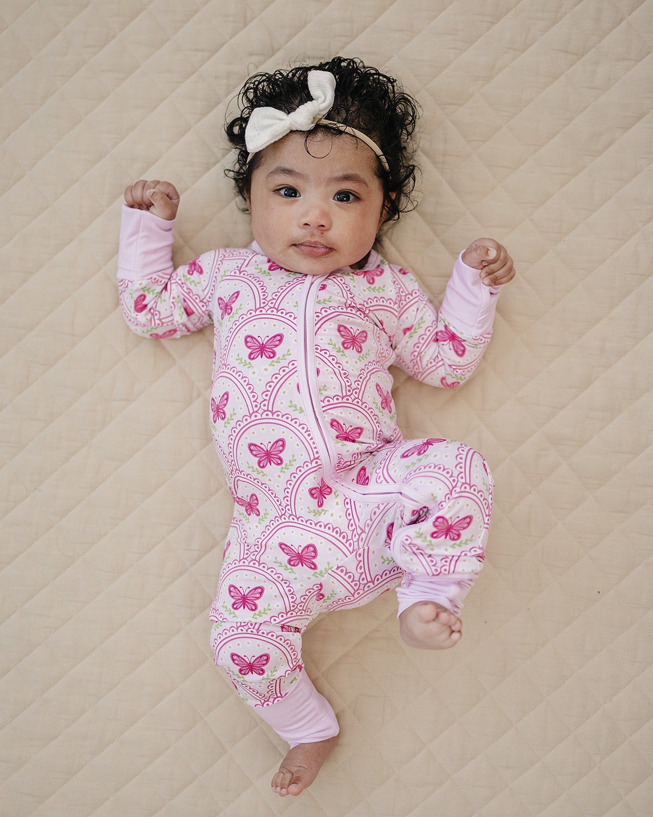Bamboo Zip Romper | Pink Butterfly