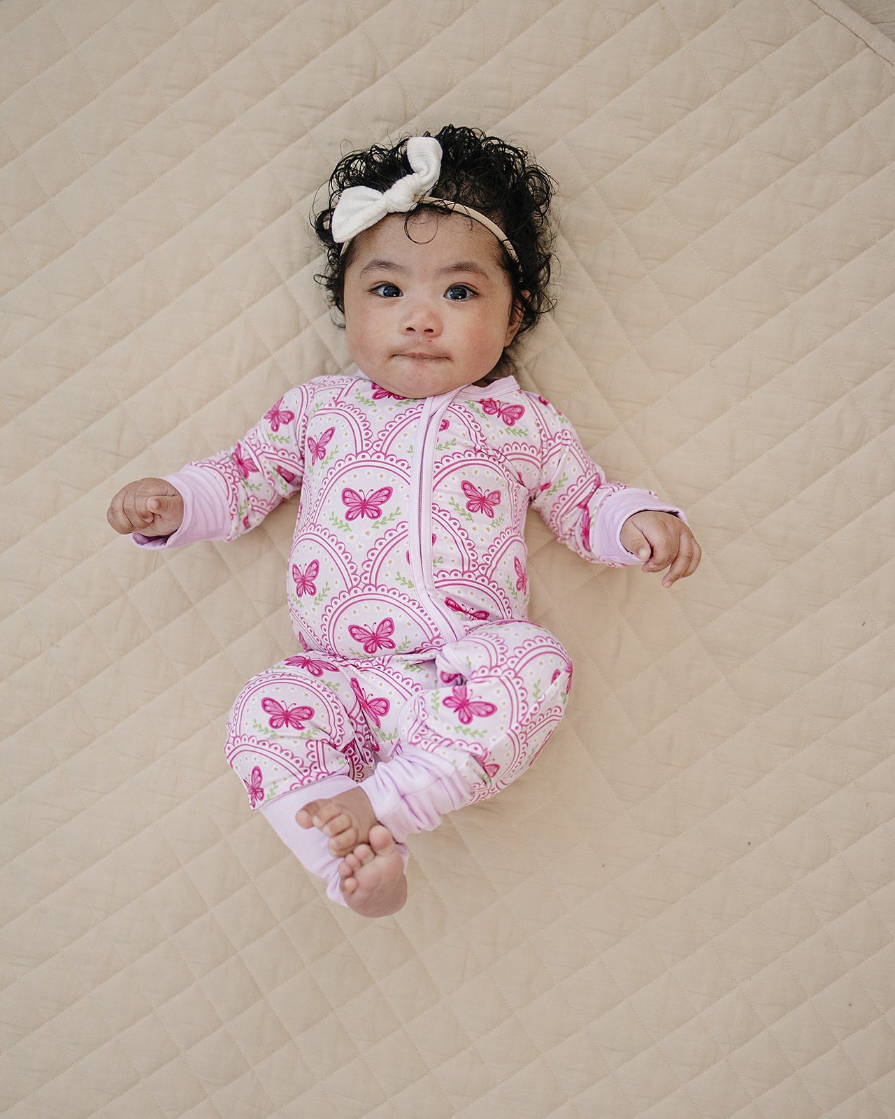 Bamboo Zip Romper | Pink Butterfly