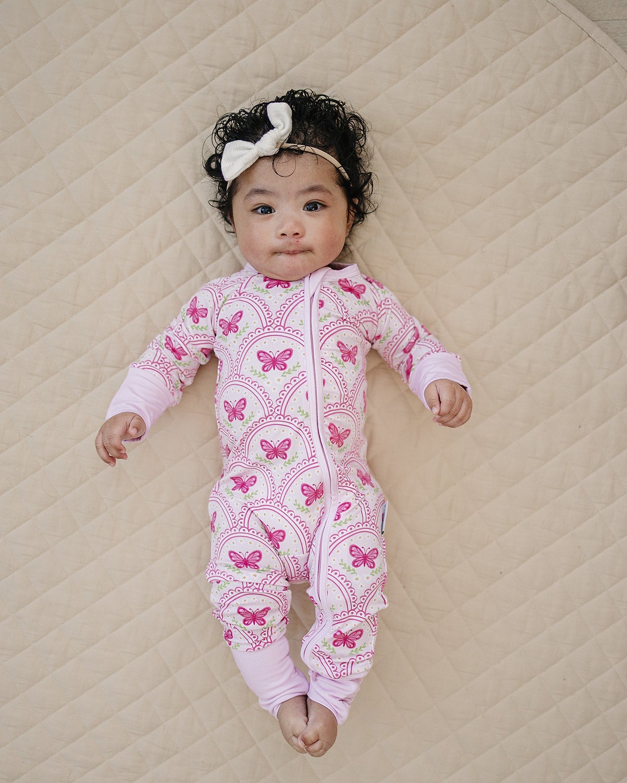 Bamboo Zip Romper | Pink Butterfly