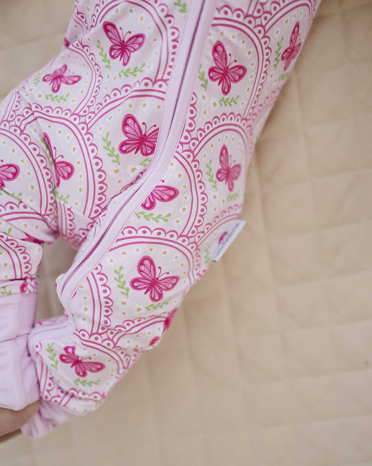 Bamboo Zip Romper | Pink Butterfly
