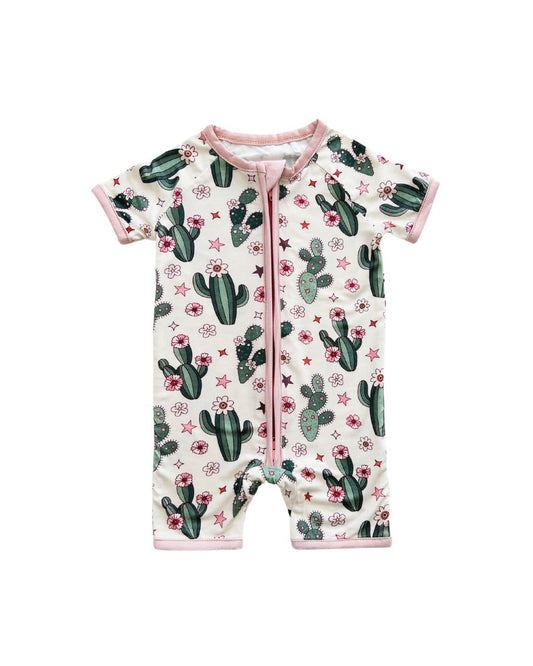 Bamboo Shorty Romper | Cactus Flowers