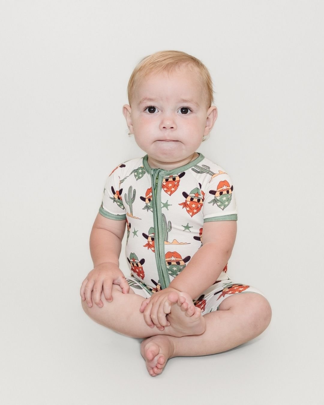 Bamboo Shorty Romper | Smiley Cowboy