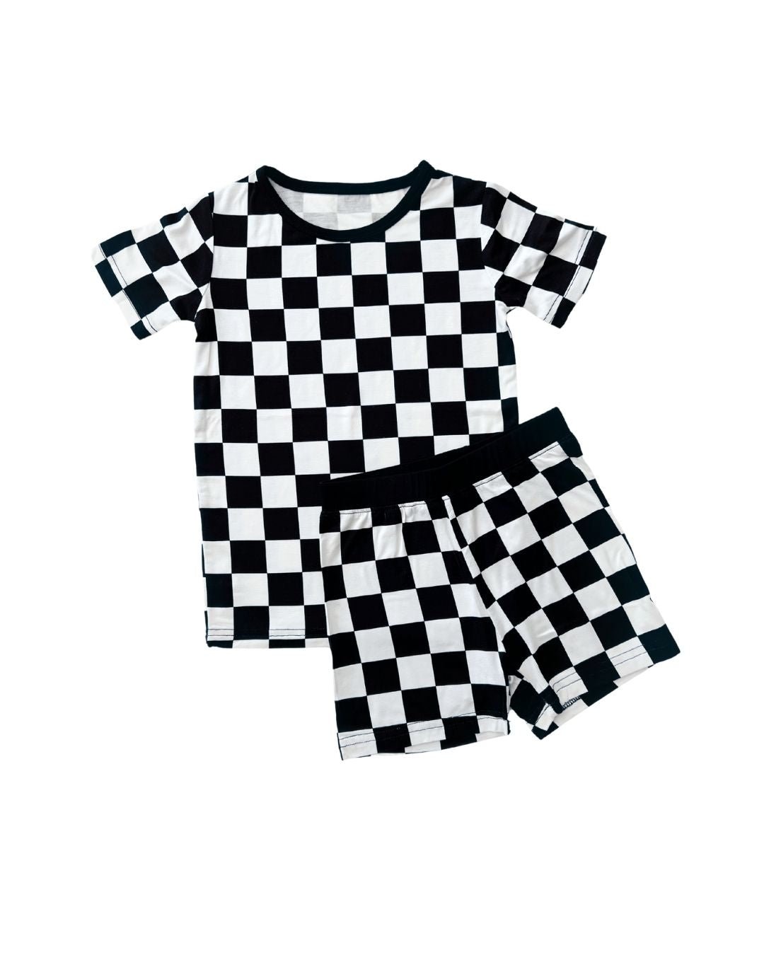 Bamboo Two Piece Shorts Set | Black Checkered