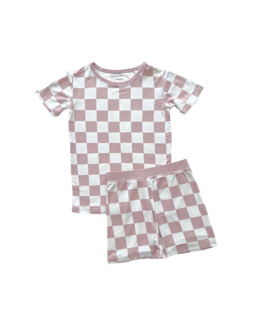 Bamboo Two Piece Shorts Set | Latte Checkered