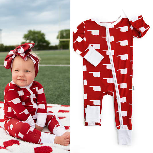 Bamboo Baby Pajama Sleepies Little Baby Zip Oklahoma Crimson