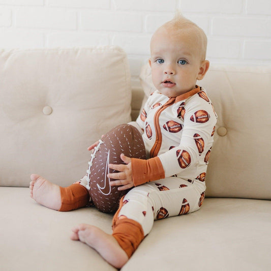 Football Print Bamboo Zippy Romper