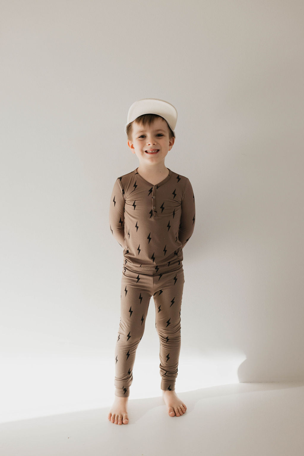 Bamboo Two Piece Pajama | Brown & Black Lightning Bolt